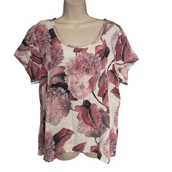 Flax Tops - Flax Linen Blouse Size M Hydrangea Print Easy Top